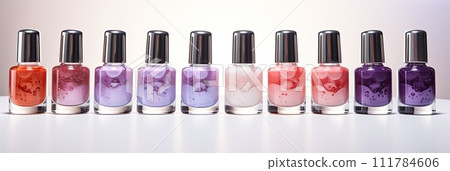 Brightly colored nail polishes in different cans, Nail care, manicure, Ai Brightly colored nail polishes in different cans, Nail care, manicure, Ai 111784606