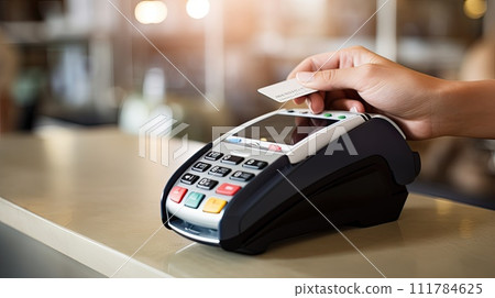 Contactless payment by bank card in the store. Generative AI Contactless payment by bank card in the store. Generative AI 111784625