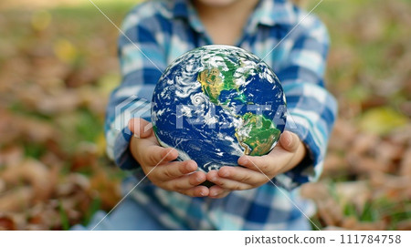 Kid's Hands Keep Miniature Earth Planet. Ecology, Environmental Protection, Earth Day. AI Generated Kid's Hands Keep Miniature Earth Planet. Ecology, Environmental Protection, Earth Day. AI Generated 111784758