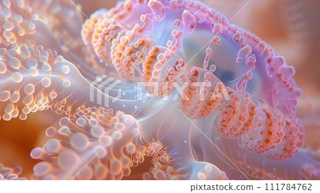 Close-Up of Jellyfish Tentacles with Orange and Pink Hues. Marine Biology. Earth Day. AI Generated 111784762