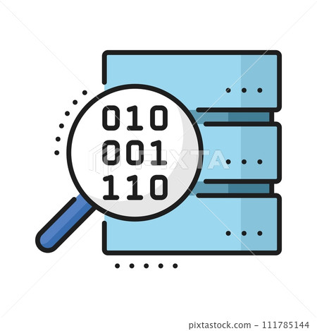 Color database, server cloud storage line icon. Network technology server service, hosting platform or networking storage center line vector pictogram with server, binary code and magnifying glass Color database, server cloud storage line icon. Network technology server service, hosting platform or networking storage center line vector pictogram with server, binary code and magnifying glass 111785144