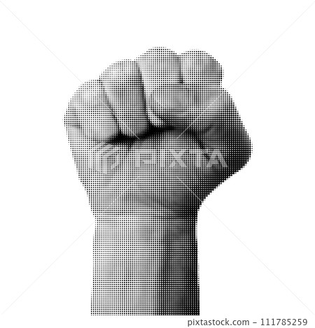 Dotted halftone clenched fist. Retro halftone effect. Vector illustration Dotted halftone clenched fist. Retro halftone effect. Vector illustration 111785259