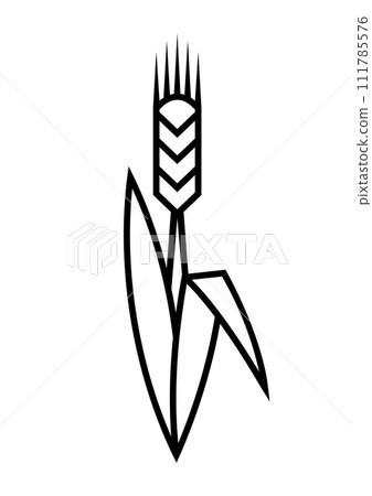 Grown ear with leaves. Agricultural, cultivation and planting illustration. 111785576