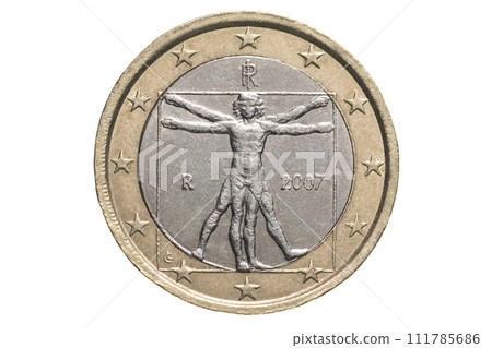 Italian One Euro with Vitruvian Man. Italian One Euro with Vitruvian Man. 111785686