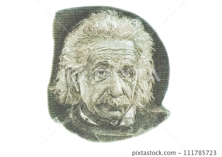 Albert Einstein portrait detail from Israel 5 pounds banknote. 111785723