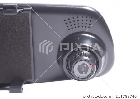 DVR and rear view camera isolated on white background. 111785746
