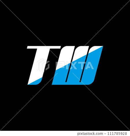 TW letter logo design on black background. TW creative initials letter logo concept. TW icon design. TW white and blue letter icon design on black background. T W 111785928