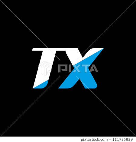 TX letter logo design on black background. TX creative initials letter logo concept. TX icon design. TX white and blue letter icon design on black background. T X 111785929