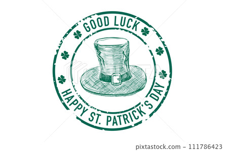 St. Patrick's Day set, Stamps, mail, postcard, Hand drawn illustrations	 111786423