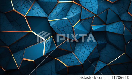 Abstract geometric Polygonal background in blue and gold colors. Generative Ai. 111786668