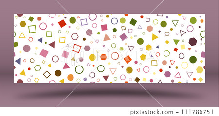 Seamless pattern of multicolored geometric shapes. Template for textures, textiles, wallpapers, banners, invitations and simple backgrounds. Layout for cover, poster, postcard, interior 111786751