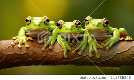 Green tree frog on a leaf in the rainforest of Costa Rica . Generate Ai 111786868