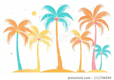 Clear white background, one palm tree isolated on solid white 111786894
