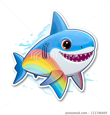 Happy cartoon rainbow shark icon isolated on white background. Vector illustration. Generate AI 111786895