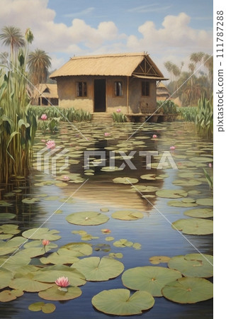 與睡蓮的亞洲風景 111787288