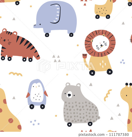 Seamless childish pattern with cute rocking toys pattern. Kids print for fabric, textile. Vector illustration 111787380