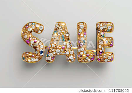 The word SALE made of sparkling diamonds and precious gemstones. Sale, discount symbol. Fashion accessories and jewelry sale card for social media promotion. Black Friday sale, shopping season banner 111788065