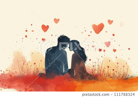 AI-generated content. Abstract Love: Watercolor Illustration of a Couple 111788324