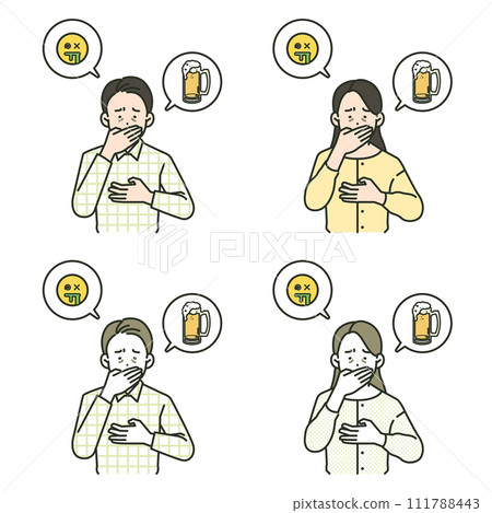 Illustration of people who feel nauseous due to hangovers Illustration of people who feel nauseous due to hangovers 111788443