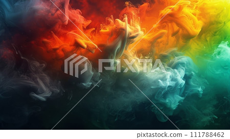 AI-generated content. "A bright dance of flowers: a charming combination of red and green smoke is close." Texture. Copy Space. Mockup. 111788462