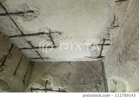 Damages and Cracks structural , Spalling of Concrete slab due to corrosion ,rurted steel rod,Effects of Corrosion in Reinforcement 111789143