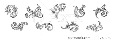 Baroque Scroll as Element of Ornament and Graphic Design with Spirals Vector Set 111789280