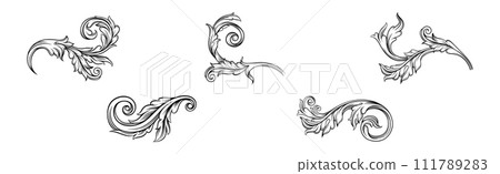 Baroque Scroll as Element of Ornament and Graphic Design with Spirals Vector Set 111789283