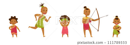 African Tribe People Character with Native Man and Kid Vector Set 111789333