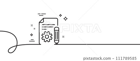 Documentation line icon. Continuous one line with curl. Technical instruction sign. Documentation single outline ribbon. Loop curve pattern. Vector Documentation line icon. Continuous one line with curl. Technical instruction sign. Documentation single outline ribbon. Loop curve pattern. Vector 111789585