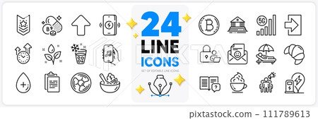 Icons set of Smile, Lock and Salad line icons pack for app with Instruction manual, Upload, Login thin outline icon. Bitcoin, Plants watering, Coffee cup pictogram. 5g wifi. Vector Icons set of Smile, Lock and Salad line icons pack for app with Instruction manual, Upload, Login thin outline icon. Bitcoin, Plants watering, Coffee cup pictogram. 5g wifi. Vector 111789613