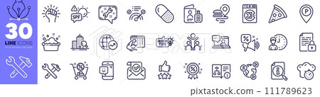 Cooking timer, Education idea and Launder money line icons pack. Spanner, Inspect, Spf protection web icon. Confirmed mail, Shopping cart, Smile pictogram. Video conference. Vector 111789623