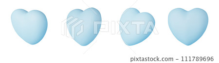 Collection of realistic blue valentine hearts. 3d render heart. Vector illustration 111789696