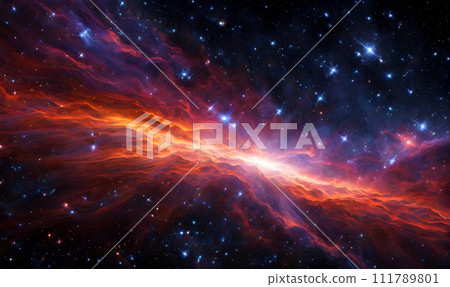 A sweeping view of the cosmos, stars streaking across the celestial void 111789801