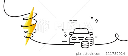 Buy car line icon. Continuous one line with curl. Rent transport sign. Vehicle down payment symbol. Buy car single outline ribbon. Loop curve with energy. Vector Buy car line icon. Continuous one line with curl. Rent transport sign. Vehicle down payment symbol. Buy car single outline ribbon. Loop curve with energy. Vector 111789924