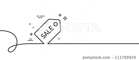 Shopping tag line icon. Continuous one line with curl. Sale Special offer sign. Coupon symbol. Sale ticket single outline ribbon. Loop curve pattern. Vector 111789929