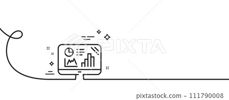 Analytics graph line icon. Continuous one line with curl. Column chart sign. Growth diagram symbol. Analytics graph single outline ribbon. Loop curve pattern. Vector Analytics graph line icon. Continuous one line with curl. Column chart sign. Growth diagram symbol. Analytics graph single outline ribbon. Loop curve pattern. Vector 111790008