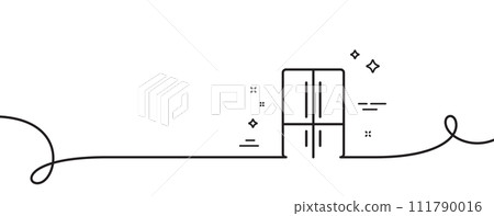 Two-chamber refrigerator line icon. Continuous one line with curl. Fridge sign. Freezer storage symbol. Refrigerator single outline ribbon. Loop curve pattern. Vector 111790016