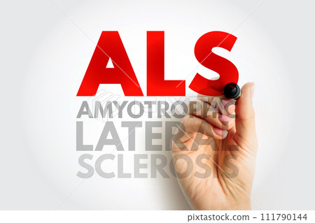 ALS Amyotrophic Lateral Sclerosis - progressive nervous system disease that affects nerve cells in the brain and spinal cord, acronym text concept background ALS Amyotrophic Lateral Sclerosis - progressive nervous system disease that affects nerve cells in the brain and spinal cord, acronym text concept background 111790144