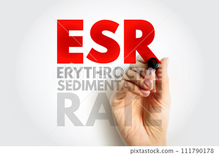 ESR Erythrocyte Sedimentation Rate - type of blood test that measures how quickly erythrocytes settle at the bottom of a test tube that contains a blood sample, acronym text concept 111790178