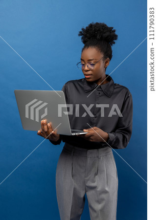African american business woman with laptop African american business woman with laptop 111790383