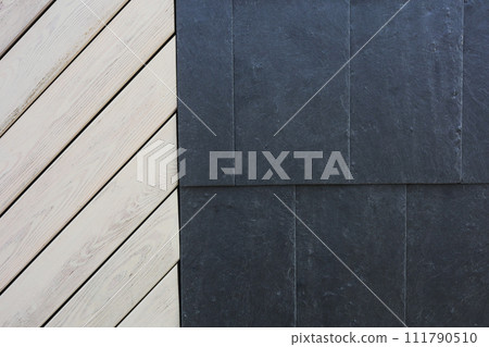 Background of brown wooden slats, texture of wood strips 111790510
