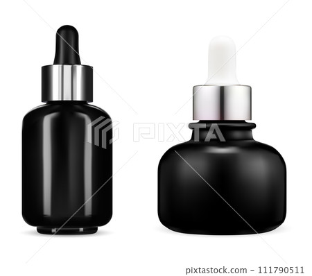Black glass cosmetic oil dropper bottle. Serum bottle 111790511
