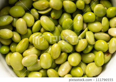 cooked edamame beans on bright background cooked edamame beans on bright background 111790555