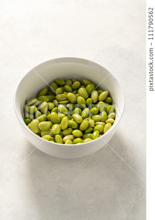 cooked edamame beans on bright background 111790562