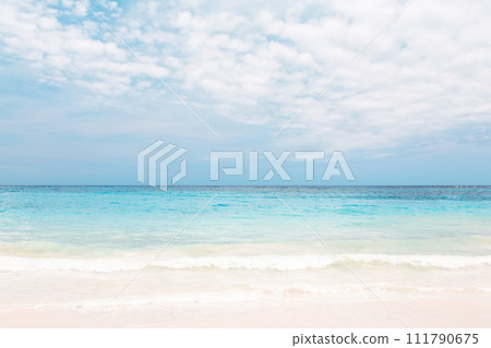 Beautiful white sand beach with turquoise water  and blue sky with clouds in Punta Cana, Dominican Republic. 111790675