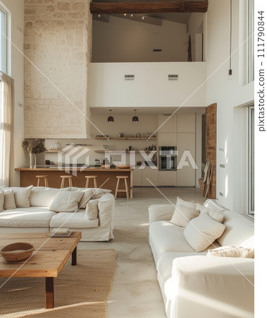 AI-generated content. Contemporary Home with Luxurious Kitchen, Wooden Accents, and Plentiful Light AI-generated content. Contemporary Home with Luxurious Kitchen, Wooden Accents, and Plentiful Light 111790844