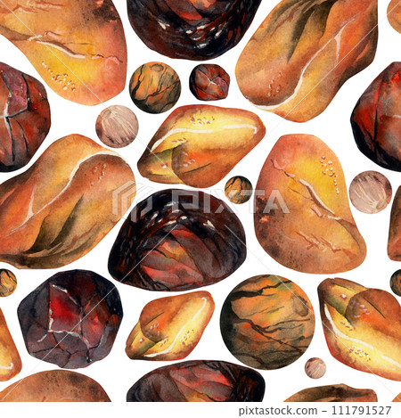 Hand drawn watercolor illustration precious semiprecious jewel gem crystal chakra birth stone. Amber garnet sunstone. Seamless pattern isolated white background. Design print, shop, jewelry, fashion Hand drawn watercolor illustration precious semiprecious jewel gem crystal chakra birth stone. Amber garnet sunstone. Seamless pattern isolated white background. Design print, shop, jewelry, fashion 111791527