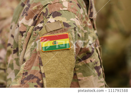 Bolivia flag on soldiers arm. Bolivia troops. (collage) Bolivia flag on soldiers arm. Bolivia troops. (collage) 111791588