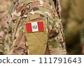Peru flag on soldiers arm. Peru troops (collage) 111791643