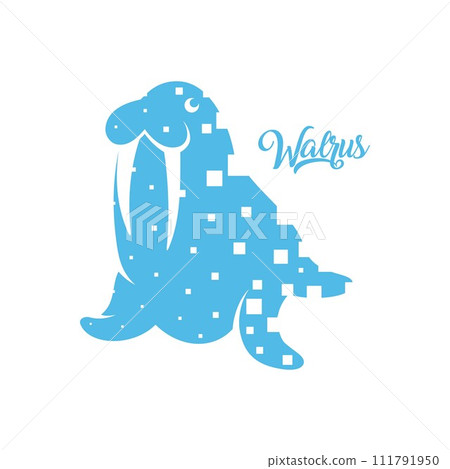 Blue Pixel Walrus Logo vector design concept 111791950